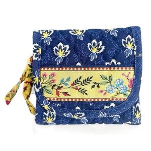 Vintage Vera Bradely Quilted Cotton Floral Blue and Yellow Wallet Zipped Pocket